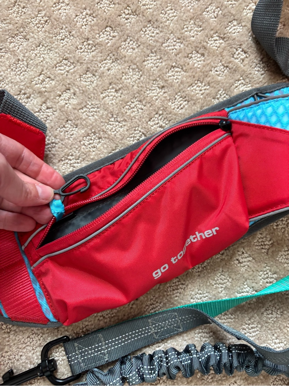 Red Hands-Free Dog Walking/Running Belt with Leash - Picture 3 of 8
